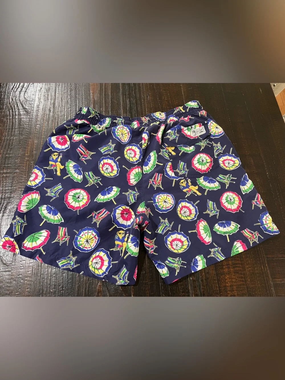 Polo Ralph Lauren Mens L Swim Trunks Polo Bear Beach Umbrella Navy Shorts